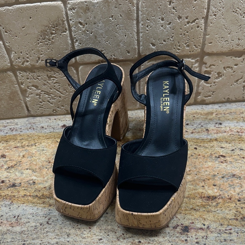 a new day Black and Tan Wedge Sandals